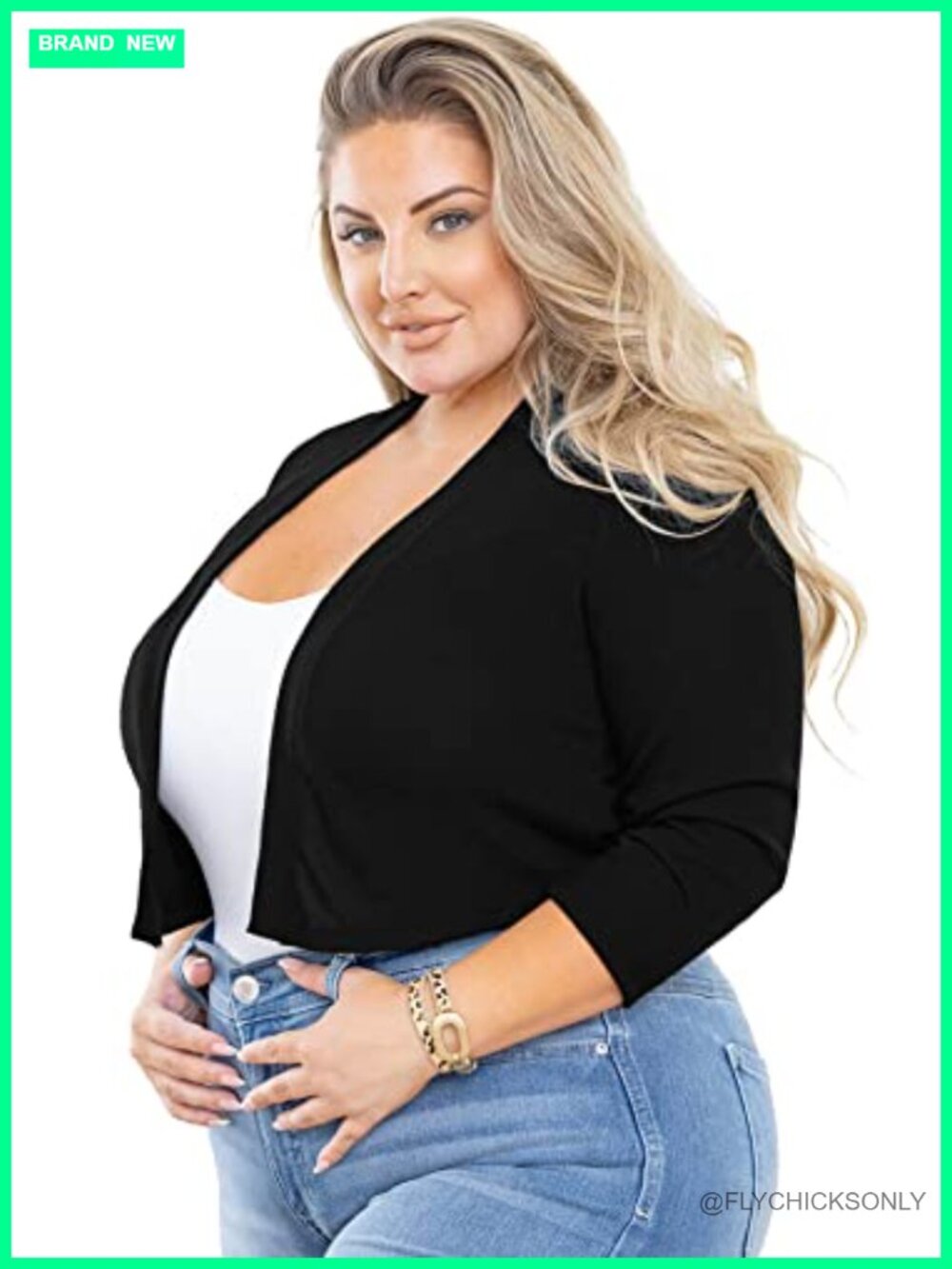 Plus Size Knit Shrug Bolero Cardigan 3/4 Sleeve Open Front Lightweight Sweater